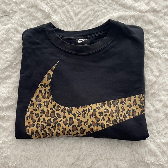 Nike Black Sweatshirt with Leopard Swoosh - Picture 1 of 5